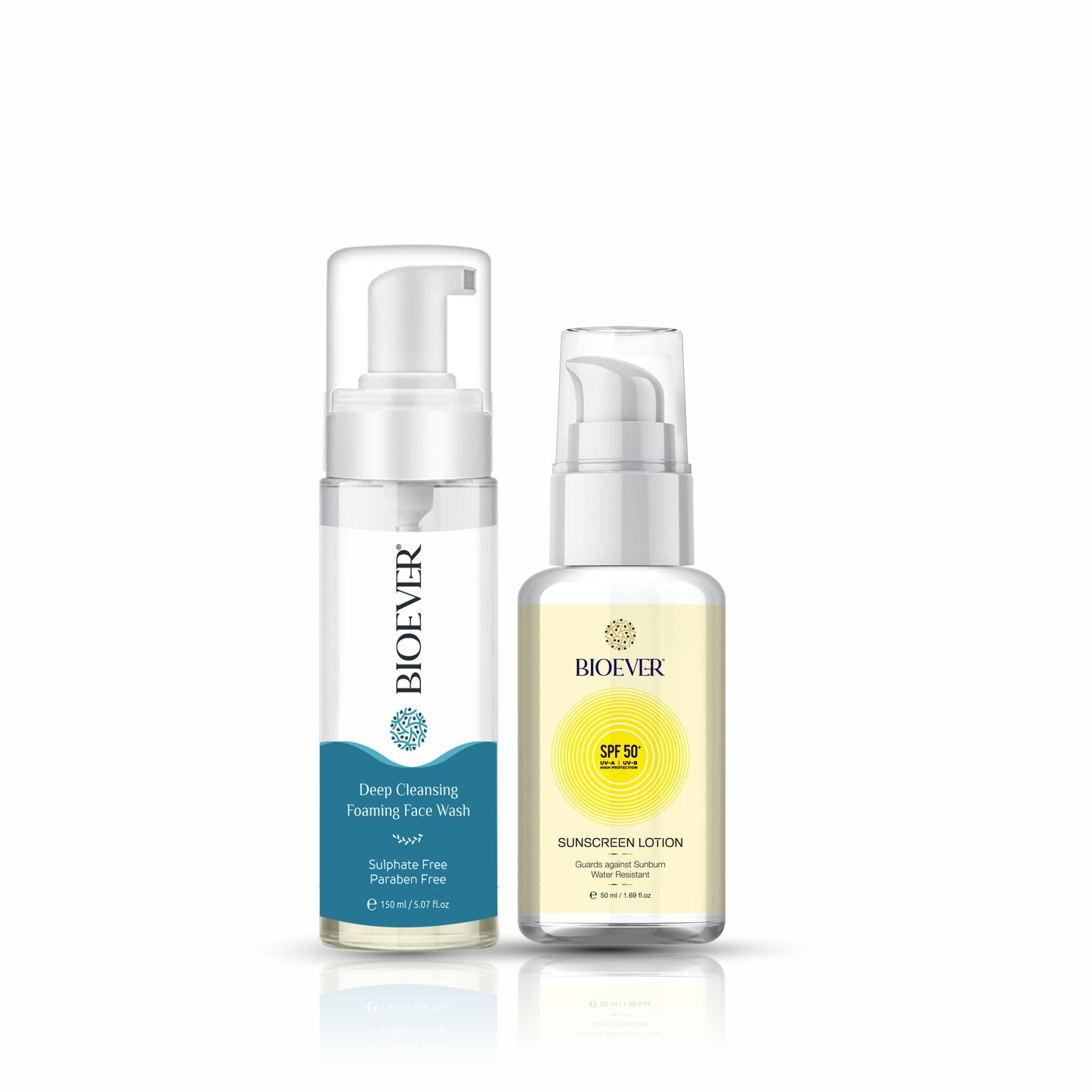Bioever face wash and sunscreen combo – deep cleansing foaming face wash and SPF 50 sunscreen lotion for daily skincare