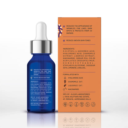 INCREASES COLLAGEN PRODUCTION             SOFT & SMOOTH SKIN  DIMINISHES AGE SPORT IMPROVES SKIN TON BRIGHTER, HEALTHER Bioever Glow and Boost Hydrating Anti Ageing Face Serum, Vitamin C (30 ml)
