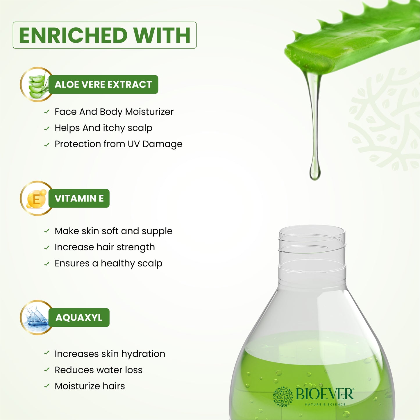 Pure Aloe Vera Gel for Hydrating, Repair Skin & Hair – Aloe Vera extract, Aquaxyl, Vitamin E – 300ml.