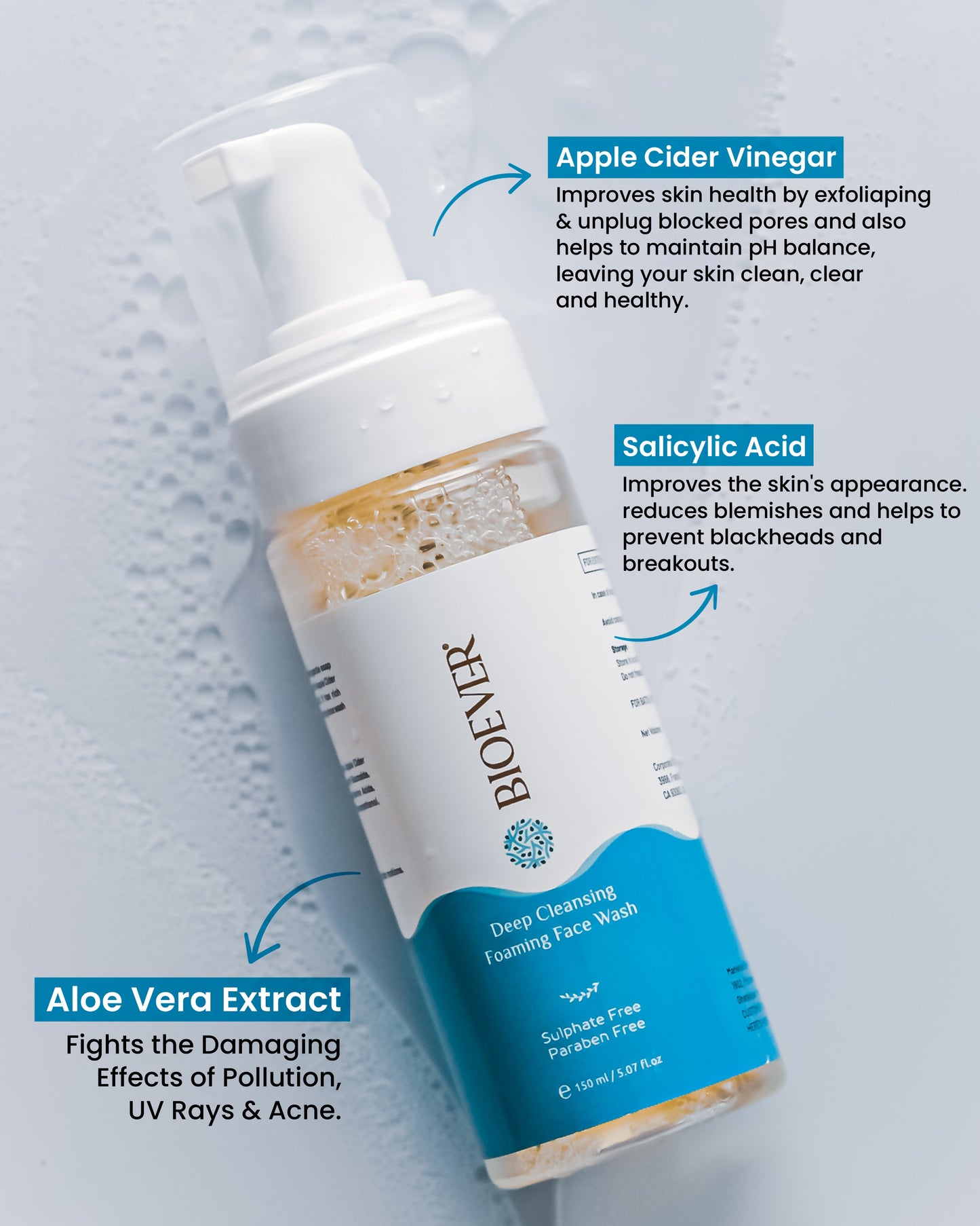 Apple Cider Vinegar Foaming Facewash with Salicylic Acid and Aloe Vera Extract for Deep Cleansing, All Skin Types - 150ml