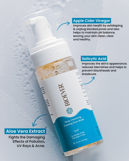 Apple Cider Vinegar Foaming Facewash with Salicylic Acid and Aloe Vera Extract for Deep Cleansing, All Skin Types - 150ml