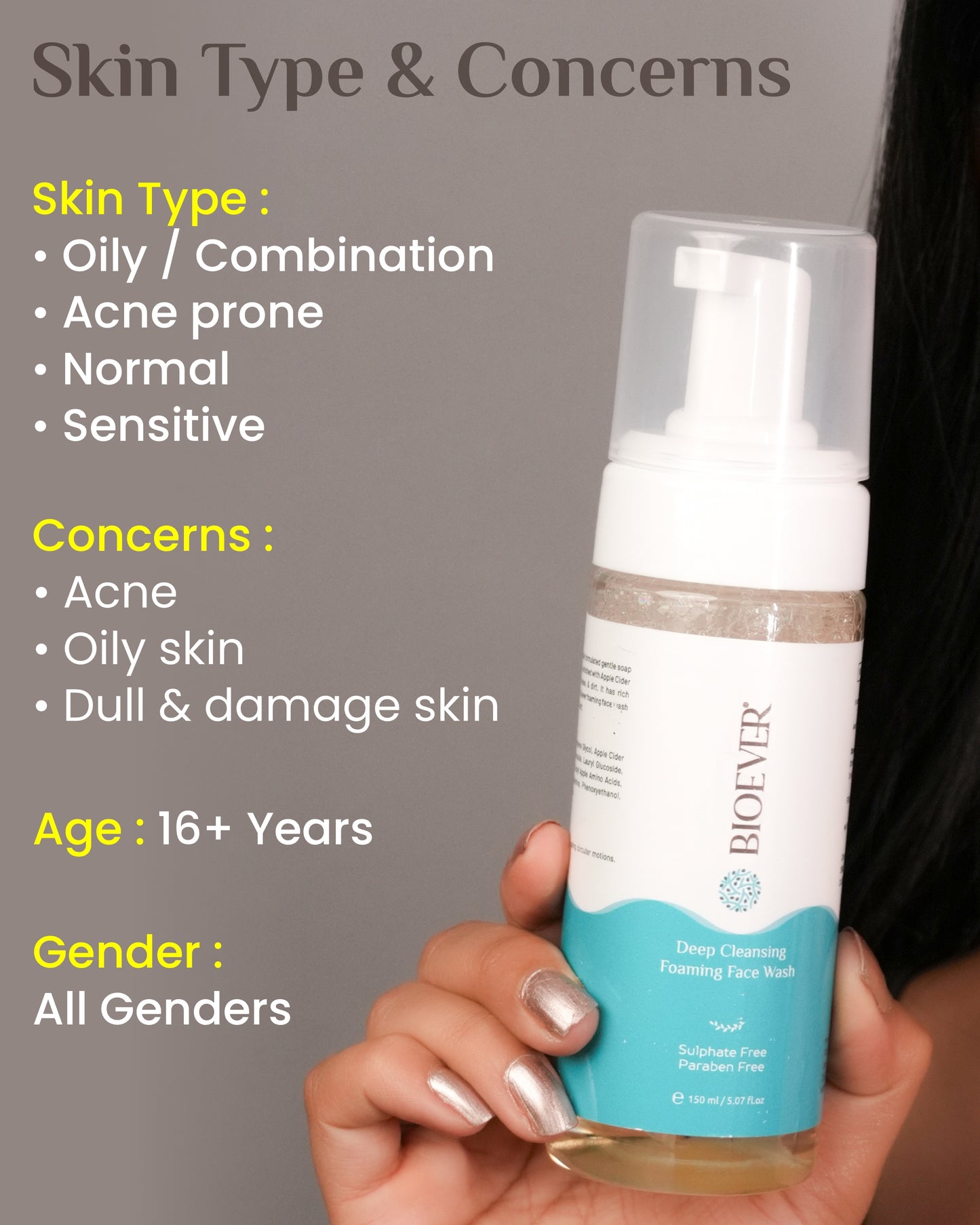 Apple Cider Vinegar Foaming Facewash with Salicylic Acid and Aloe Vera Extract for Deep Cleansing, All Skin Types - 150ml
