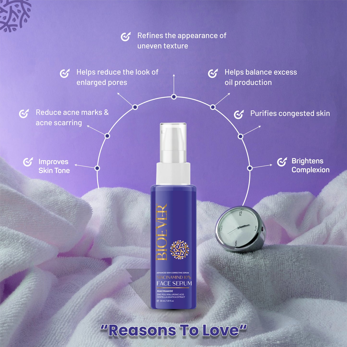 Bioever 10% Niacinamide Face Serum With Cica, Zinc PCA & Hyaluronic Acid for Clear, Blemish Free, Bright Skin. All Skin Types - 50ml