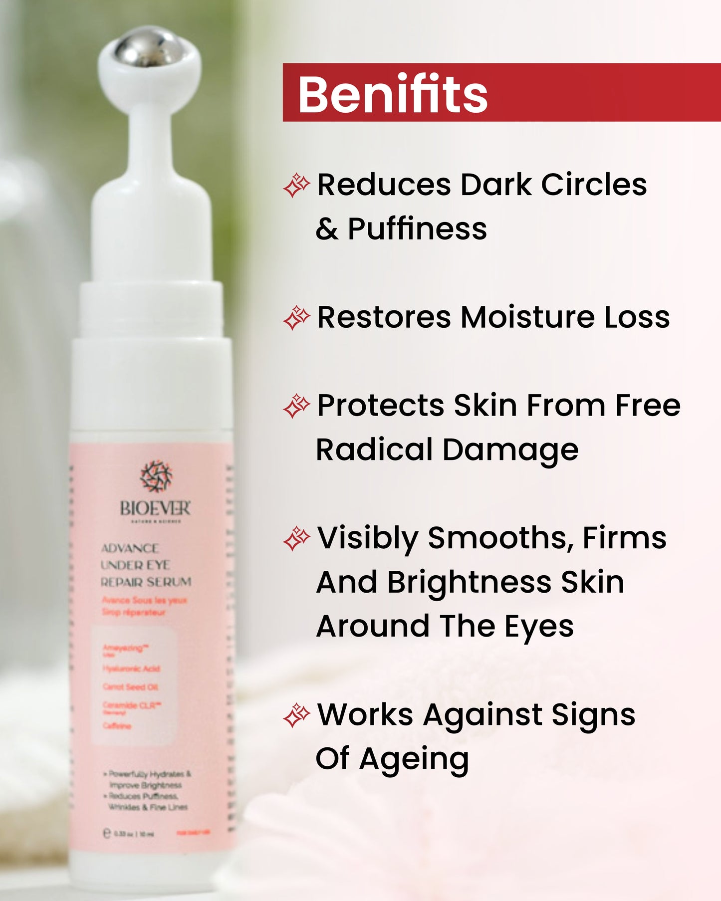 Bioever Under Eye Serum for Dark Circles, Puffiness & Fine Lines – Caffeine & Hyaluronic Acid