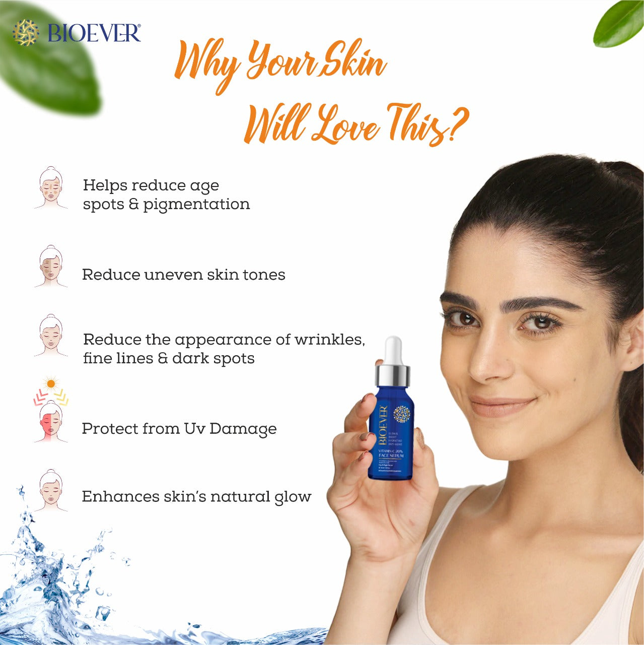 INCREASES COLLAGEN PRODUCTION             SOFT & SMOOTH SKIN  DIMINISHES AGE SPORT IMPROVES SKIN TON BRIGHTER, HEALTHER Bioever Glow and Boost Hydrating Anti Ageing Face Serum, Vitamin C (30 ml)